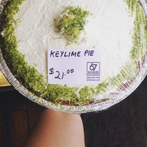 DELICIOUS key lime pie with homemade whipped cream.  Pick one up to go! 
