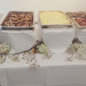 a display of breakfast foods for a catered event 