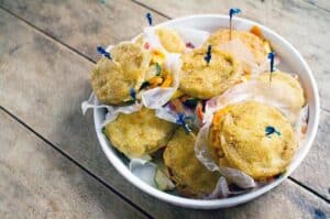 Picture of Fried Green Tomato and Hummus Stacks by 67 Biltmore Downtown Eatery and Catering in Asheville, NC