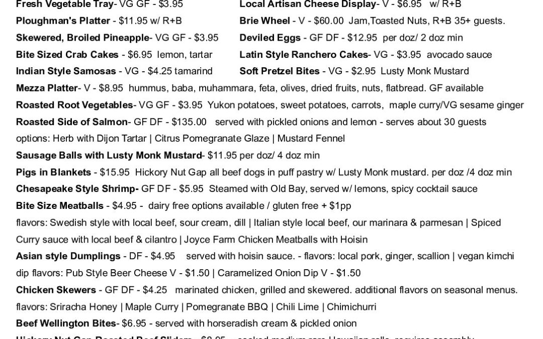 67 Biltmore Special Events menu – 2025